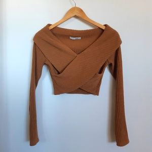 Aritzia Ballet Crossover Sweater Top in Caramel Brown Size Small